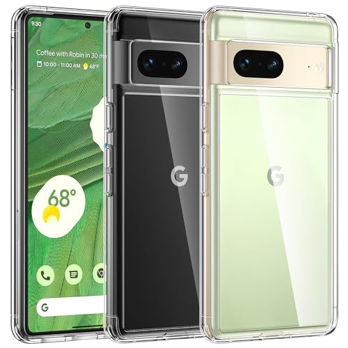 TAURI 5 in 1 für Google Pixel 7 Hülle 5G mit Schutzfolie, mit 1 Handyhülle + 2 Stück Schutzfolie + 2 Stück Kameraschutz [Militärischer Schutz] Anti-Gelb Stoßfest 360 Grad Schutzhülle - Transparent von TAURI