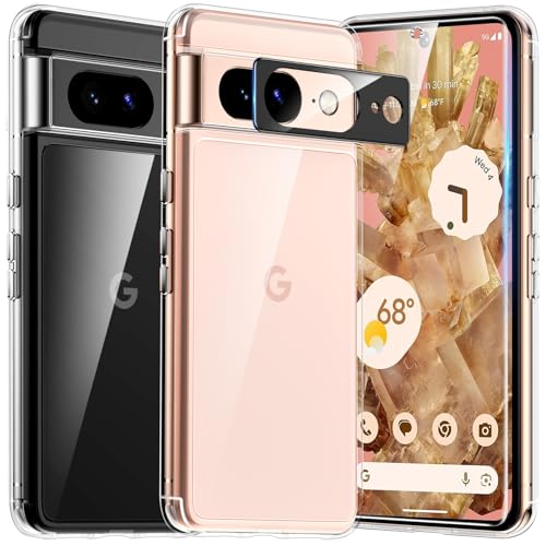 TAURI 5 in 1 für Google Pixel 8 Hülle, Case, mit 1 Handyhülle + 2 Stück TPU Folie + 2 Stück Kameraschutz, Anti-Gelb Stoßfest 360 Grad Schutzhülle - Transparent von TAURI