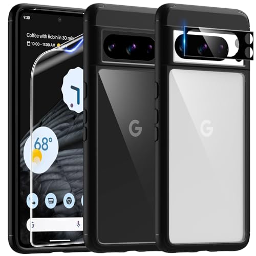TAURI 5 in 1 für Google Pixel 8 Pro Hülle, Handyhülle für Google Pixel 8 Pro Case, mit 1 Handyhülle + 2 Stück TPU Folie + 2 Stück Kameraschutz, Anti-Gelb Stoßfest 360 Grad Schutzhülle -Schwarz von TAURI