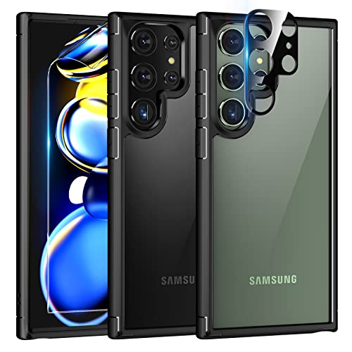 TAURI 5 in 1 für Samsung Galaxy S23 Ultra Hülle 5G mit Schutzfolie, mit 1 Handyhülle + 2 Stück TPU Schutzfolie + 2 Stück Kameraschutz [Militärischer Schutz] Anti-Gelb Stoßfest Schutzhülle - Schwarz von TAURI