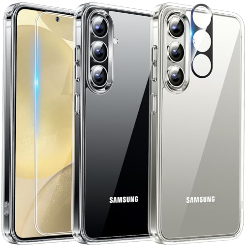 TAURI 5 in 1 für Samsung Galaxy S24 Hülle, Handyhülle für Samsung Galaxy S24 Case, mit 2 Stück Schutzfolie + 2 Stück Kameraschutz -Transparent von TAURI