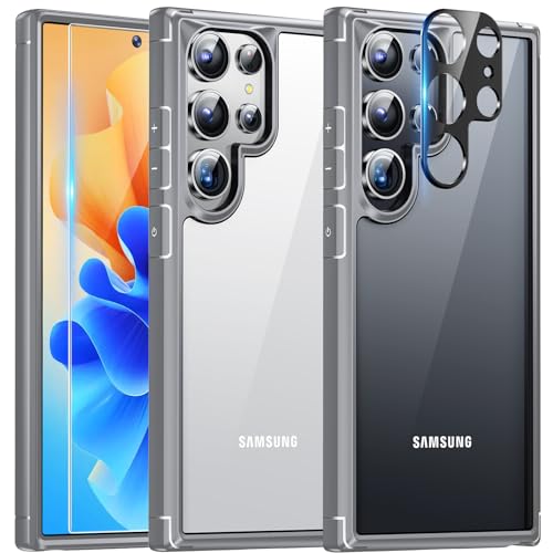 TAURI 5 in 1 für Samsung Galaxy S24 Ultra Hülle, Handyhülle für Samsung Galaxy S24 Ultra Case, mit 2 Stück Schutzfolie + 2 Stück Kameraschutz -Grau von TAURI