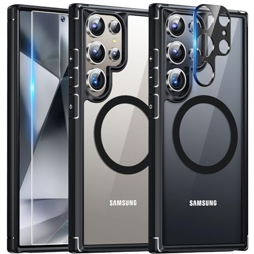 TAURI 5 in 1 für Samsung Galaxy S24 Ultra Hülle [Kompatibel mit Magsafe], 2 Folie + 2 Kameraschutz, Handyhülle Samsung Galaxy S24 Ultra Case-Schwarz von TAURI
