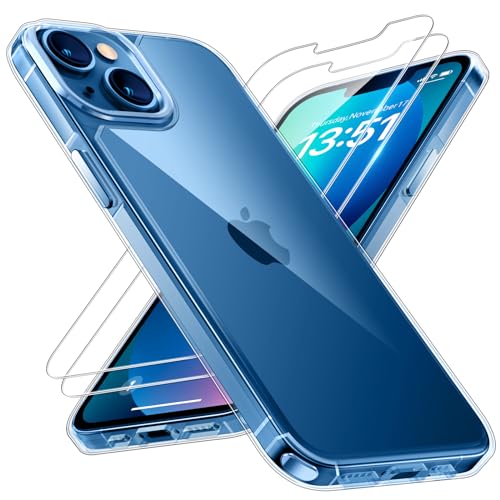 TAURI 5 in 1 für iPhone 13 Hülle, Handyhülle für iPhone 13 Case, mit 1 Handyhülle + 2 Stück Schutzfolie + 2 Stück Kameraschutz，[Vergilbt Nicht], Schlanke Case - Transparent von TAURI