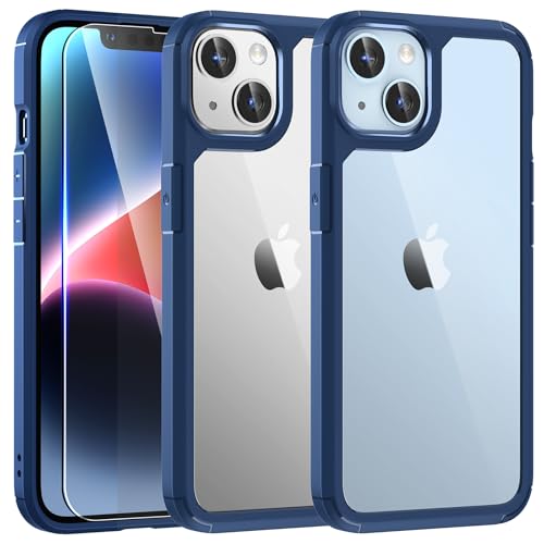 TAURI 5 in 1 für iPhone 14 Hülle, Handyhülle für iPhone 14 Case, [Vergilbt Nicht] Schlanke, Stoßfeste Telefon Lanyard Hülle - Blau von TAURI