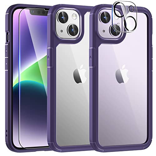 TAURI 3 in 1 für iPhone 14 Hülle, 1 Handyhülle+2 Schutzfolie, [Nie Vergilbung] Handyhülle für iPhone 14 Case Schlanke Stoßfeste Anti-Kratzt - Lila von TAURI
