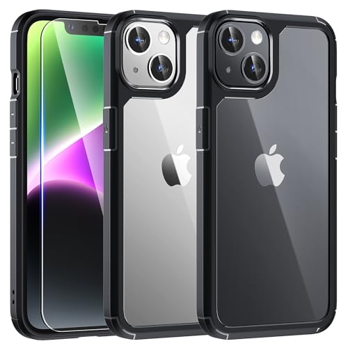 TAURI 5 in 1 für iPhone 14 Hülle, Handyhülle für iPhone 14 Case, [Vergilbt Nicht] Schlanke, Stoßfeste Telefon Lanyard Hülle - Schwarz von TAURI