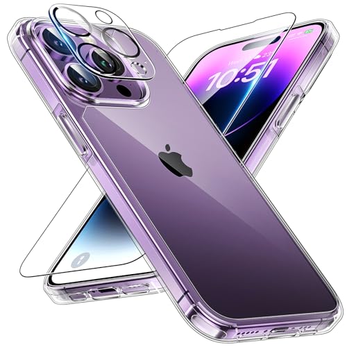 TAURI 5 in 1 für iPhone 14 Pro Max Hülle, Handyhülle für iPhone 14 Pro Max Case, [Vergilbt Nicht] Schlanke, Stoßfeste Telefon Lanyard Hülle - Transparent von TAURI