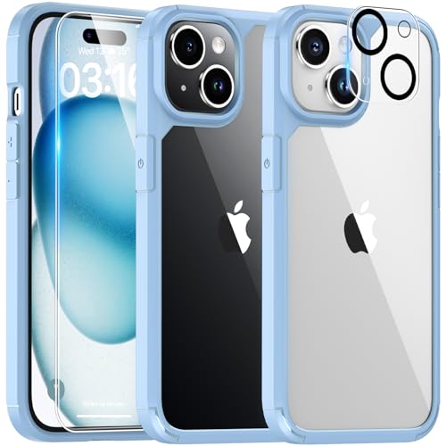 TAURI 5 in 1 für iPhone 15 Hülle, Handyhülle für iPhone 15 Case, [Vergilbt Nicht] Schlanke, Stoßfeste Telefon Lanyard Hülle - Hellblau von TAURI