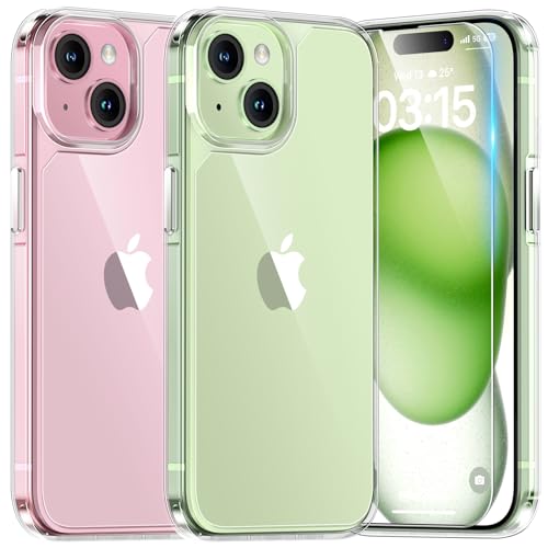 TAURI 5 in 1 für iPhone 15 Hülle, Handyhülle für iPhone 15 Case, [Vergilbt Nicht] Schlanke, Stoßfeste Telefon Lanyard Hülle - Transparent von TAURI