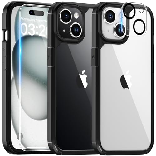 TAURI 5 in 1 für iPhone 15 Hülle mit Schutzfolie, mit 1 Handyhülle + 2 Stück Schutzfolie + 2 Stück Kameraschutz, Anti-Gelb Stoßfest Case 360 Grad Schutzhülle - Schwarz TAURI 5 in 1 für iPhone 15 Hülle mit Schutzfolie, mit 1 Handyhülle + 2 Stück Schutzfolie + 2 Stück Kameraschutz, Anti-Gelb Stoßfest Case 360 Grad Schutzhülle - Schwarz von TAURI