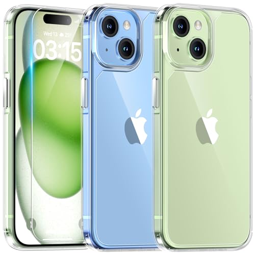 TAURI 5 in 1 für iPhone 15 Plus Hülle, Handyhülle für iPhone 15 Plus Case, [Vergilbt Nicht] Schlanke, Stoßfeste Telefon Lanyard Hülle Kompatibel mit Meisten Smartphone - Transparent von TAURI