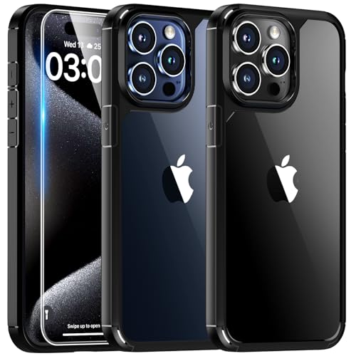 TAURI 5 in 1 für iPhone 15 Pro Hülle, Handyhülle für iPhone 15 Pro Case, [Vergilbt Nicht] Schlanke, Stoßfeste Telefon Lanyard Hülle Kompatibel mit Meisten Smartphone - Schwarz von TAURI