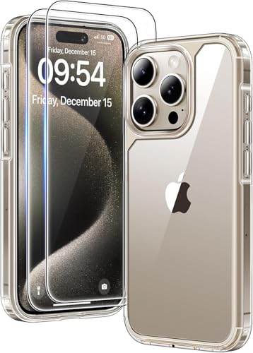 TAURI 5 in 1 für iPhone 15 Pro Hülle, Handyhülle für iPhone 15 Pro Case, mit 1 Handyhülle + 2 Stück Schutzfolie + 2 Stück Kameraschutz - Transparent von TAURI