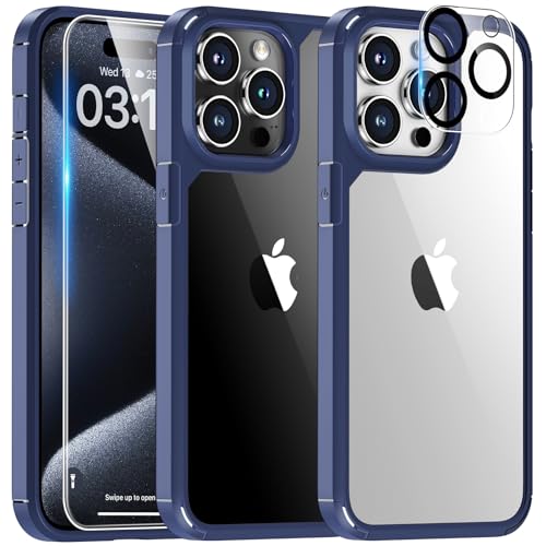 TAURI 5 in 1 für iPhone 15 Pro Hülle, Handyhülle für iPhone 15 Pro Case, [Vergilbt Nicht] Schlanke, Stoßfeste Telefon Lanyard Hülle Kompatibel mit Meisten Smartphone - Blau von TAURI