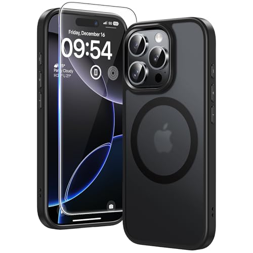 TAURI 3 in 1 für iPhone 16 Pro Max Hülle 6,9" mit 2 Stück Panzerglas Schutzfolie, Kompatibel mit MagSafe, Schutz nach Militärstandard, [Anti-Vergilbung] Stoßfest Magnetisch Handyhülle - Matt Schwarz von TAURI
