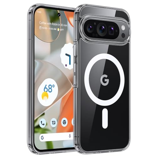 TAURI Magnetisch für Google Pixel 9 Hülle/Google Pixel 9 Pro Hülle, Mag-Safe Handyhülle für Google Pixel 9/9 Pro Case, Anti-Gelb Stoßfest 360 Grad Schutzhülle - Transparent von TAURI