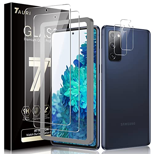 TAURI Schutzfolie Kompatibel Mit Samsung Galaxy S20 FE 4G / S20 FE 5G 2 Stück S20 FE Kamera Tempered Glass und 2 Stück S20 FE Schutzfolie Alignment Frame Blasenfreie 9H Härte Klar HD Displayschutz von TAURI