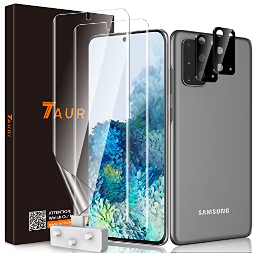 TAURI Schutzfolie Kompatibel Mit Samsung Galaxy S20 und S20 5G 2 Stück S20 TPU Folie und 2 Stück S20 Kamera Schutzfolie Fingerabdruck-ID Unterstützen Blasenfreie Klar HD Displayschutz(2Stück + 2Stück) von TAURI