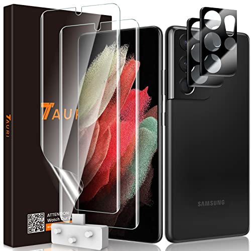 TAURI Displayschutzfolie für Samsung Galaxy S21 Ultra, 2 Stück TPU Folie + 2 Stück Kameraschutz, Kratzfest für Samsung S21 Ultra Foile, Fingerabdruck-ID unterstützen Blasenfreie Klar HD Folie von TAURI