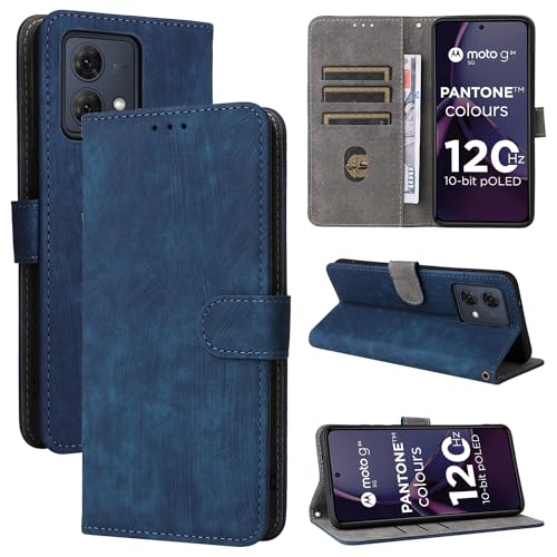 TAUYN Flip Folio Hülle für Motorola Moto G84 5G, RFID Funktion Handyhülle, PU/TPU Leder Kartenschlitz Schutzhülle - Blau von TAUYN