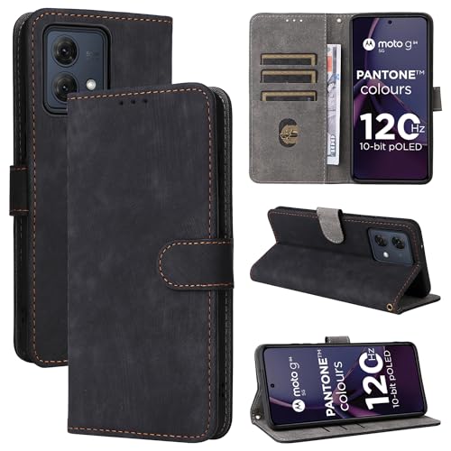 TAUYN Flip Folio Hülle für Motorola Moto G84 5G, RFID Funktion Handyhülle, PU/TPU Leder Kartenschlitz Schutzhülle - Schwarz von TAUYN