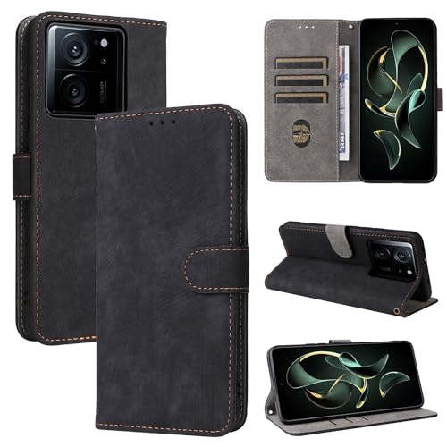 TAUYN Flip Folio Hülle für Xiaomi 13T/Xiaomi 13T Pro, RFID Funktion Handyhülle, PU/TPU Leder Magnetverschluss Kartenschlitz Schutzhülle - Schwarz von TAUYN