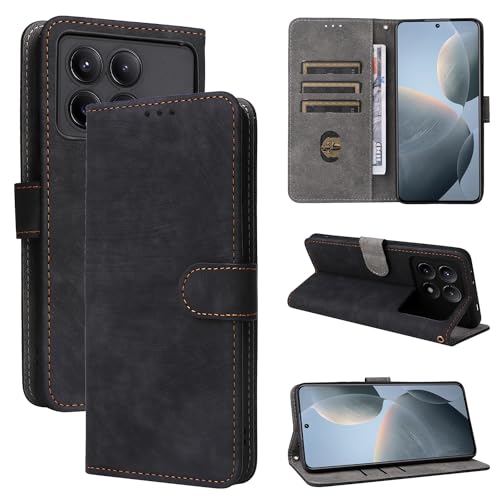 TAUYN Flip Folio Hülle für Xiaomi Poco X6 Pro 5G, RFID Funktion Handyhülle, PU/TPU Leder Magnetverschluss Kartenschlitz Schutzhülle - Schwarz von TAUYN