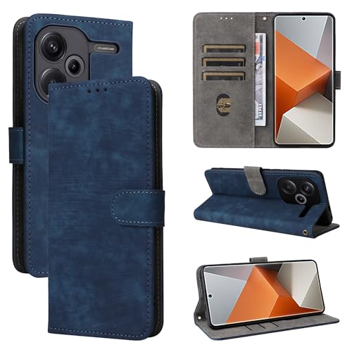 TAUYN Flip Folio Hülle für Xiaomi Redmi Note 13 Pro+/Pro Plus, RFID Funktion Handyhülle, PU/TPU Leder Magnetverschluss Kartenschlitz Schutzhülle - Blau von TAUYN