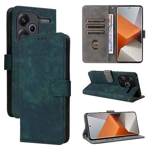 TAUYN Flip Folio Hülle für Xiaomi Redmi Note 13 Pro+/Pro Plus, RFID Funktion Handyhülle, PU/TPU Leder Magnetverschluss Kartenschlitz Schutzhülle - Grün von TAUYN