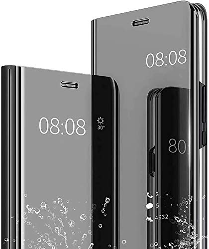 TAUYN Hülle Geeignet für Xiaomi Redmi Note 12 4G, Smart Clear View Flip Ultra dünn Leder Schutzhülle, Stilvoll Spiegel Handyhülle mit Klappbarer Ständer, Schwarz von TAUYN