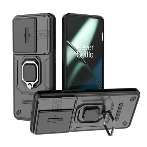 TAUYN Hülle für OnePlus 12, TPU/PC Stoßfest Heavy Armor Bumper Stoßfest Schutzhülle, Schiebedeckel, mit Ständer Handyhülle - Schwarz von TAUYN