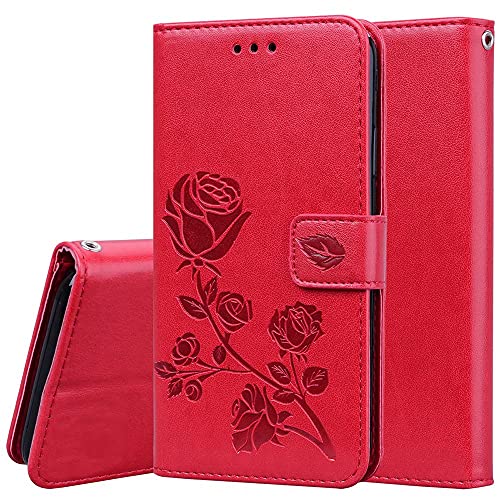 TAUYN Hülle für Samsung Galaxy A04S, PU/TPU Leder Flip Folio Tasche Handyhülle, mit [Kartenfach] [Magnetverschluss] Standfunktion Brieftasche Handy Cover - Rot von TAUYN