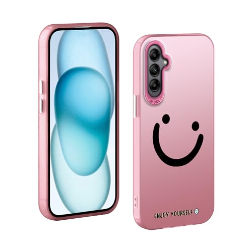 TAUYN Hülle für Samsung Galaxy A04s/A13 5G, PC Stoßfest Ultra Dünn Schutzhülle, Iächelndes Gesicht Muster Design Handyhülle, Rosa von TAUYN