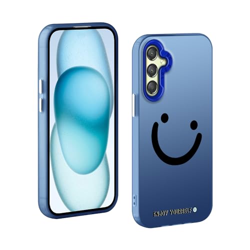 TAUYN Hülle für Samsung Galaxy A25 5G, PC Stoßfest Ultra Dünn Schutzhülle, Iächelndes Gesicht Muster Design Handyhülle, Blau von TAUYN