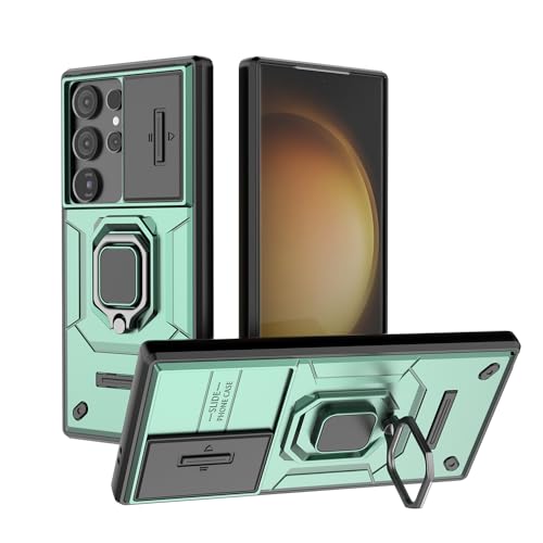 TAUYN Hülle für Samsung Galaxy S24 Ultra 5G, TPU/PC Stoßfest Heavy Armor Bumper Stoßfest Schutzhülle, Schiebedeckel, mit Ständer Handyhülle - Grün von TAUYN