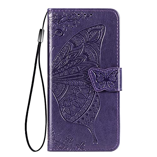 TAUYN Hülle für Xiaomi 12/Xiaomi 12S/Xiaomi 12X, Schmetterling PU/TPU Leder Flip Folio Tasche Handyhülle, mit [Kartenfach] [Magnetverschluss] Standfunktion Brieftasche Handy Cover, Dunkelviolett von TAUYN