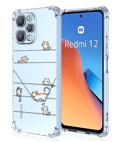 TAUYN Hülle für Xiaomi Redmi 12, Transparent Silikon Katze Niedlich Muster Girls Schutzhülle, Soft TPU Bumper Schock-Absorption Handyhülle, Kätzchen von TAUYN
