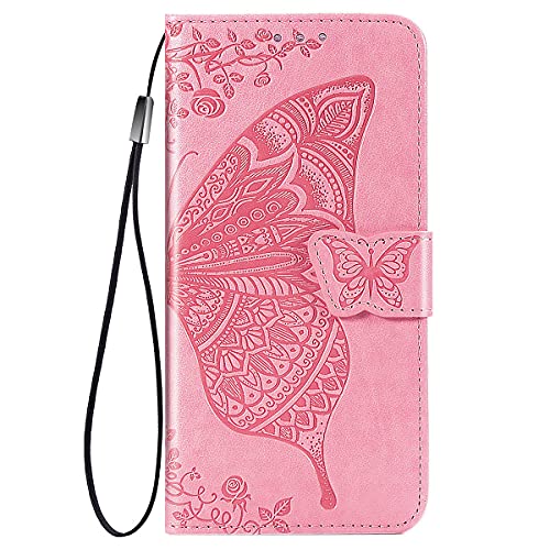 TAUYN Hülle für Xiaomi Redmi Note 11 Pro Plus 5G, Schmetterling PU/TPU Leder Flip Folio Tasche Handyhülle, mit [Kartenfach] [Magnetverschluss] Standfunktion Brieftasche Handy Cover, Rosa von TAUYN