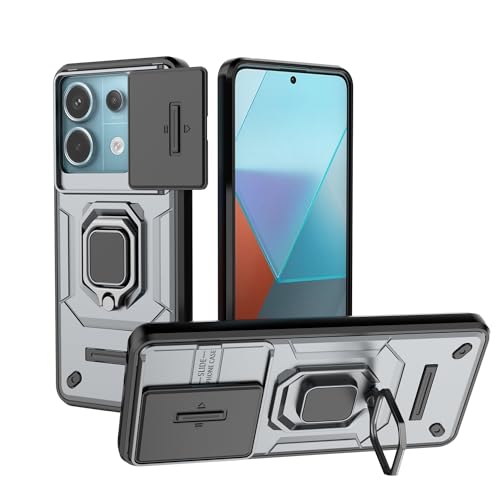 TAUYN Hülle für Xiaomi Redmi Note 13 Pro 5G/Poco X6 5G, TPU/PC Stoßfest Heavy Armor Bumper Stoßfest Schutzhülle, Schiebedeckel, mit Ständer Handyhülle - Grau von TAUYN