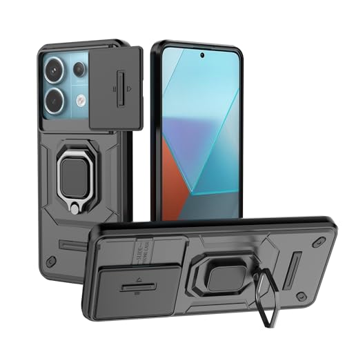 TAUYN Hülle für Xiaomi Redmi Note 13 Pro 5G/Poco X6 5G, TPU/PC Stoßfest Heavy Armor Bumper Stoßfest Schutzhülle, Schiebedeckel, mit Ständer Handyhülle - Schwarz von TAUYN