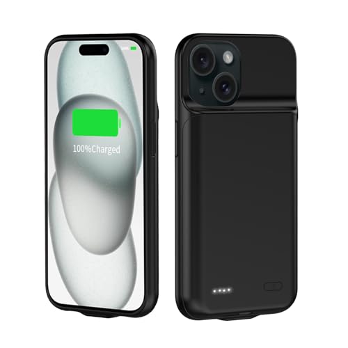 TAYUZH 7000mAh Akkuhülle für iPhone 15 (6.1 Zoll) Upgraded Slim Portable Protective Charger Case Wiederaufladbare Extended Battery Charging Case Kompatibel mit iPhone 15 Schwarz von TAYUZH