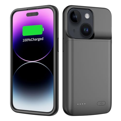 TAYUZH Akkuhülle für iPhone 14/13 (6,1 Zoll), verbesserte 7000 mAh, schlanke, tragbare Schutzhülle, Ladegerät, wiederaufladbar, erweiterter Akku, kompatibel mit iPhone 14/13, Schwarz von TAYUZH