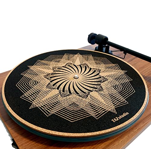 TAZstudio Kork-Plattenspielermatte für besseren Klang auf Vinyl-LP-Plattenspielern – Original Geometrisches Design Psychedelic Geometrisch Schwarzlicht Kunst [4 mm Dicke] - m5 von TAZstudio