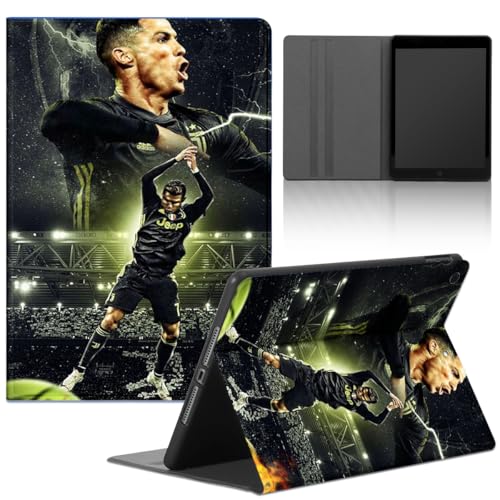 Fußball Tablet Hülle für iPad 9,7" 6./5. Generation 2018/2017, Weiche PU Leder Flip Silicone TPU Cover mit Soccer Fußballspieler 7 Muster Case Verstellbar Stoßfest Ständer Tablet Folio,Fußball von TBNMBGY