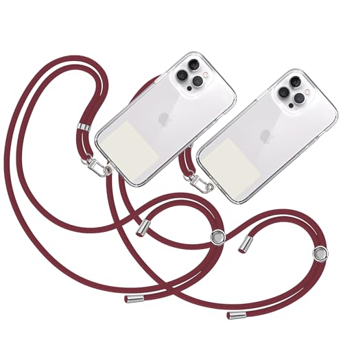 TBOC 2X Band Handykette Schlüsselband Kette Handyschnur [Bordeaux] Zum Aufhängen Nacken Umhängen Universal für Handy mit [Weiß Ice] Pad Handy band Patch Karabiner Handy Lanyard Schlüsselbänder von TBOC