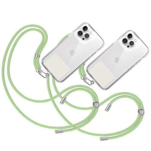 TBOC 2X Band Handykette Schlüsselband Kette Handyschnur [Hellgrün] Zum Aufhängen Nacken Umhängen Universal für Handy mit [Weiß Ice] Pad Handy band Patch Karabiner Handy Lanyard Schlüsselbänder von TBOC