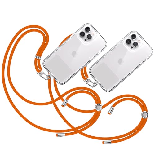 TBOC 2X Band Handykette Schlüsselband Kette Handyschnur [Orange] Zum Aufhängen Nacken Umhängen Universal für Handy mit Pad Handyband Patch Karabiner Hülle Handyhülle Lanyard Schlüsselbänder von TBOC