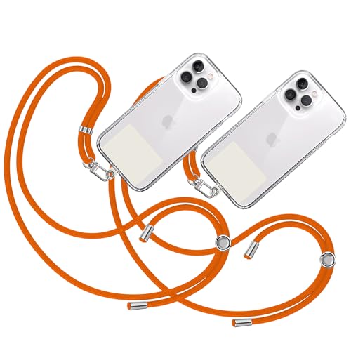 TBOC 2X Band Handykette Schlüsselband Kette Handyschnur [Orange] Zum Aufhängen Nacken Umhängen Universal für Handy mit [Weiß Ice] Pad Handy band Patch Karabiner Handy Lanyard Schlüsselbänder von TBOC