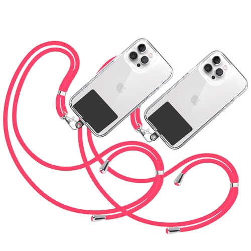 TBOC 2X Band Handykette Schlüsselband Kette Handyschnur [Rosa Fluor] Zum Aufhängen Nacken Umhängen Universal für Handy [Schwarz] Pad Handy band Patch Karabiner Lanyard Schlüsselbänder von TBOC